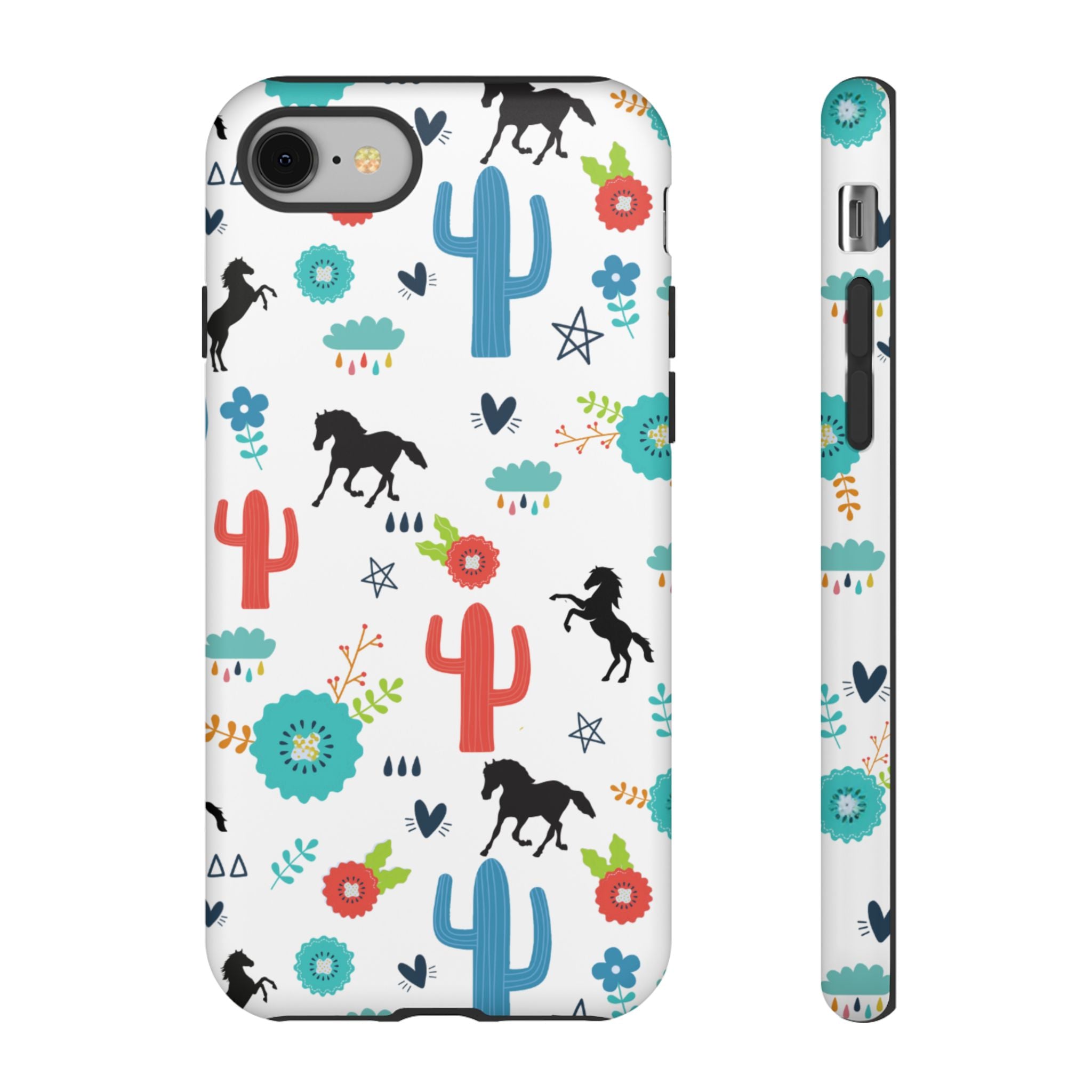 Wild West Horse Print Phone Case, Colorful Cowgirl Desert Design