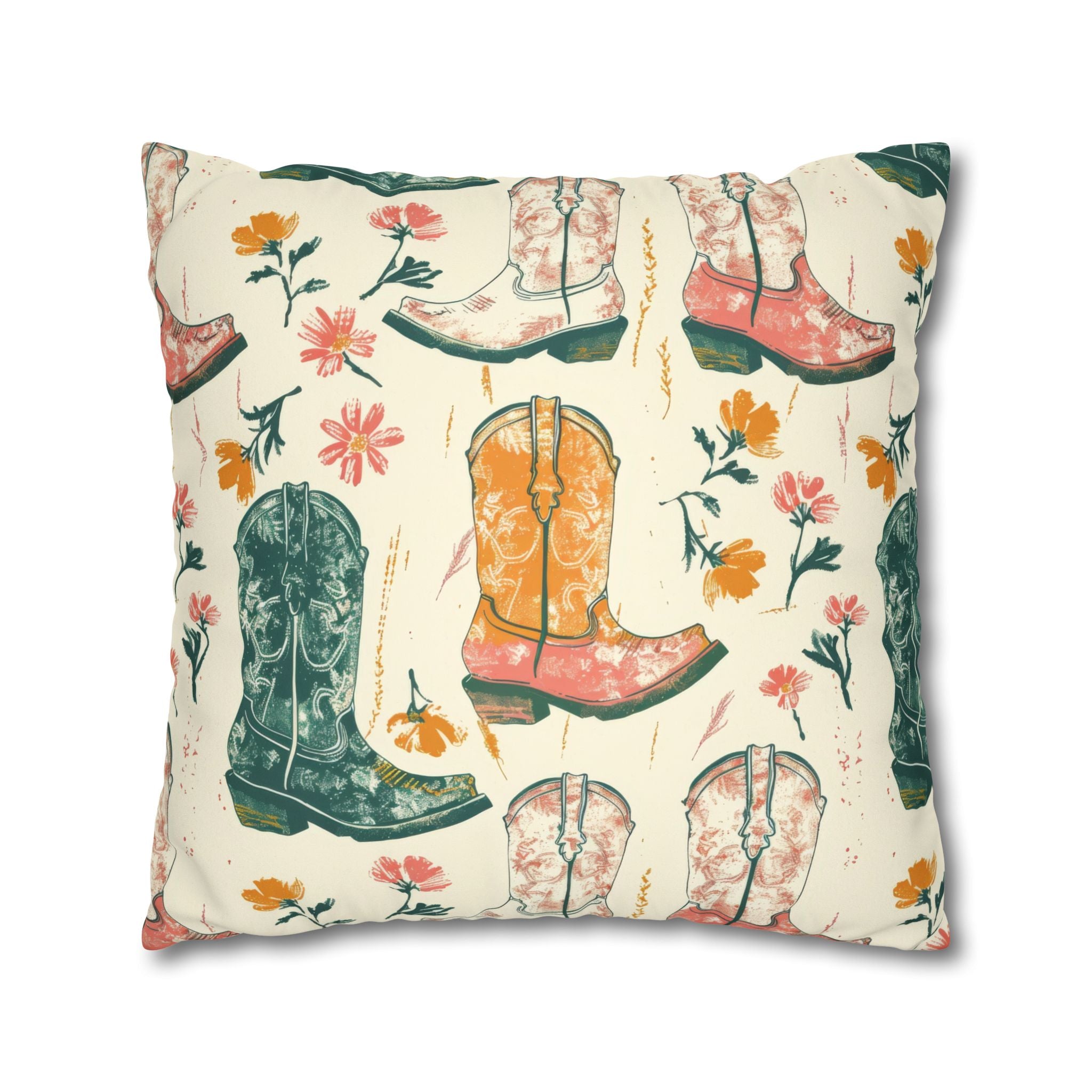 Floral Cowboy Boot Pillow Cover, Western Cowgirl Nursery Decor, Ranch Throw Pillow, Farmhouse Cushion Cover, Country Home Gift