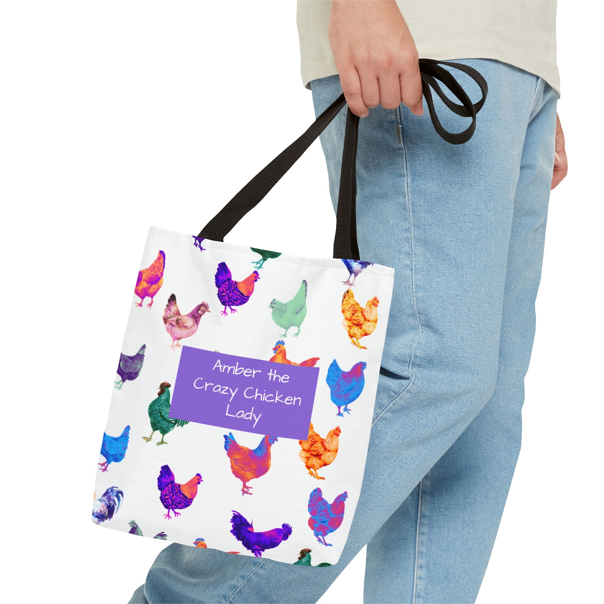 Personalized CRAZY CHICKEN LADY Tote Bag, ,  Custom Name Gift for Chicken Lovers,