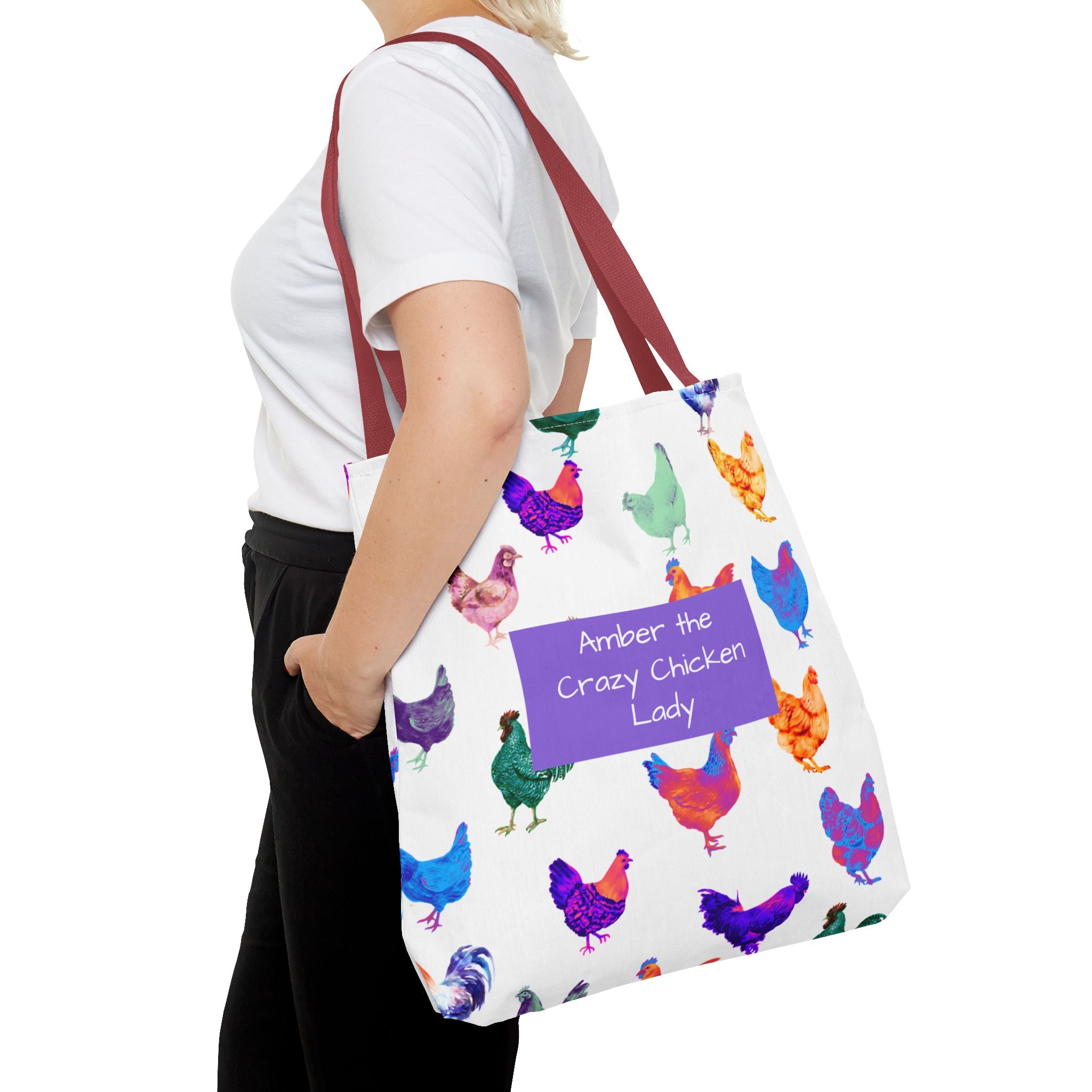 Personalized CRAZY CHICKEN LADY Tote Bag, ,  Custom Name Gift for Chicken Lovers,