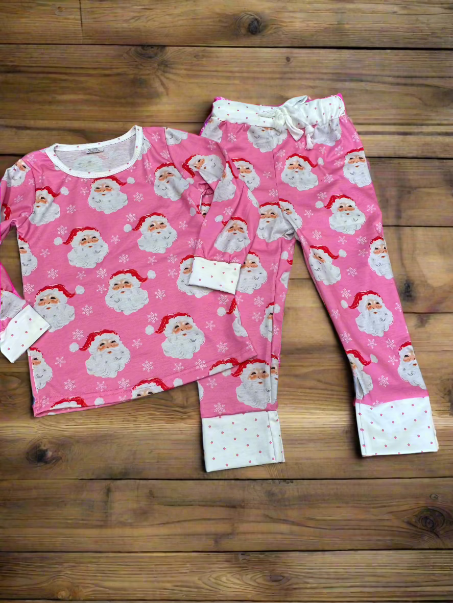 Bamboo Christmas Pajamas, Girls Pink Snowflake Santa PJS