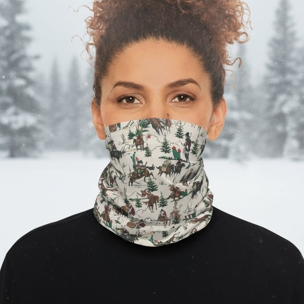 Beige Cowboy Santa Christmas Neck Gaiter, Western Neckerchief, Cowboy Gear, Cowgirl Gift -Razels