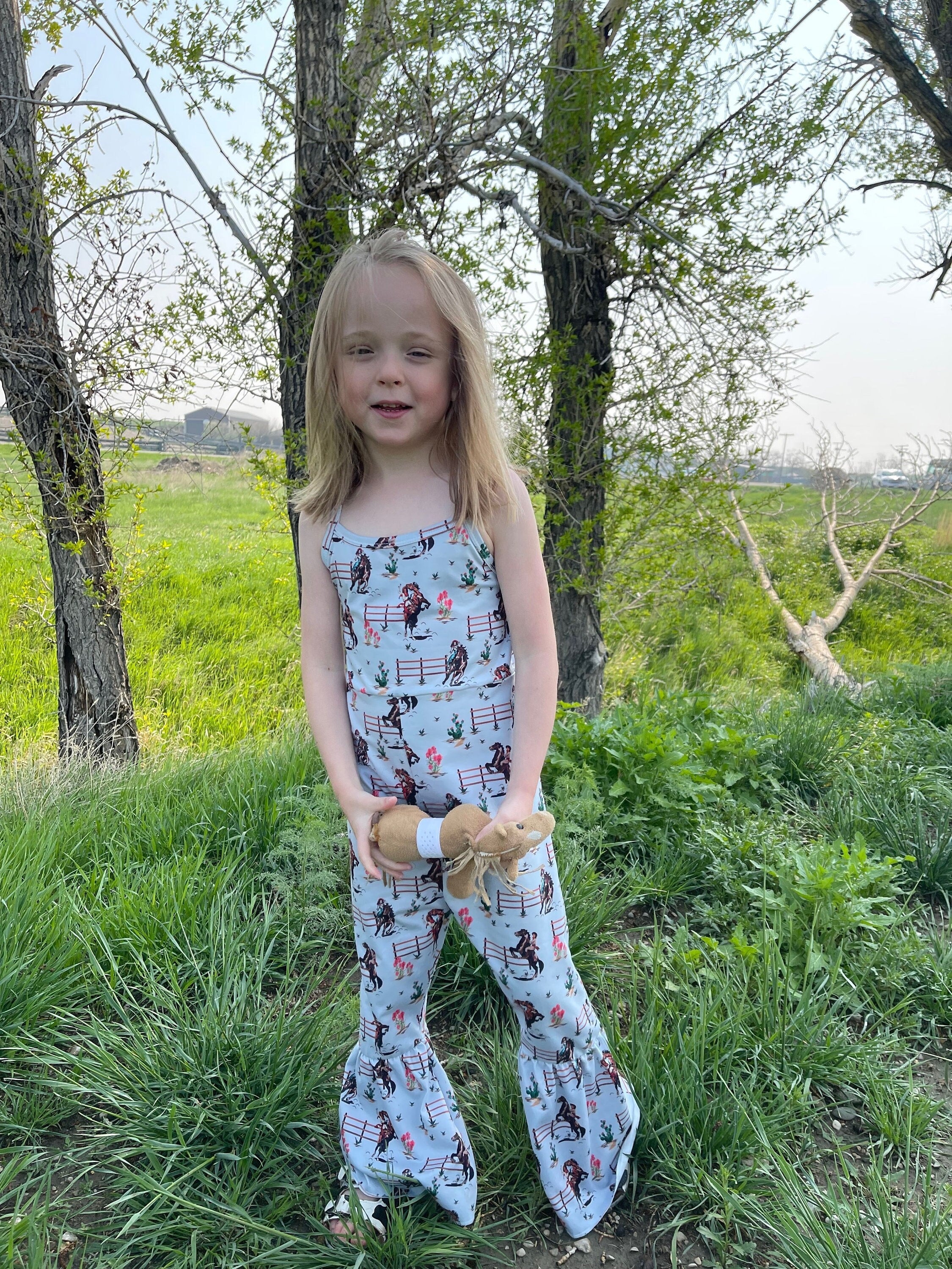 Girls' Retro Cowgirl Romper: Western Jumpsuit, Pink or Blue -Razels