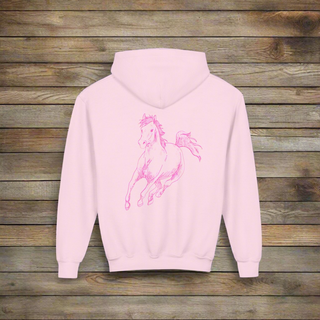Custom Girls Horse Hoodie, Personalized Youth Sweatshirt, Pink Horse Gift, Equestrian Kids Pullover, Cowgirl Hoodie, Name Added