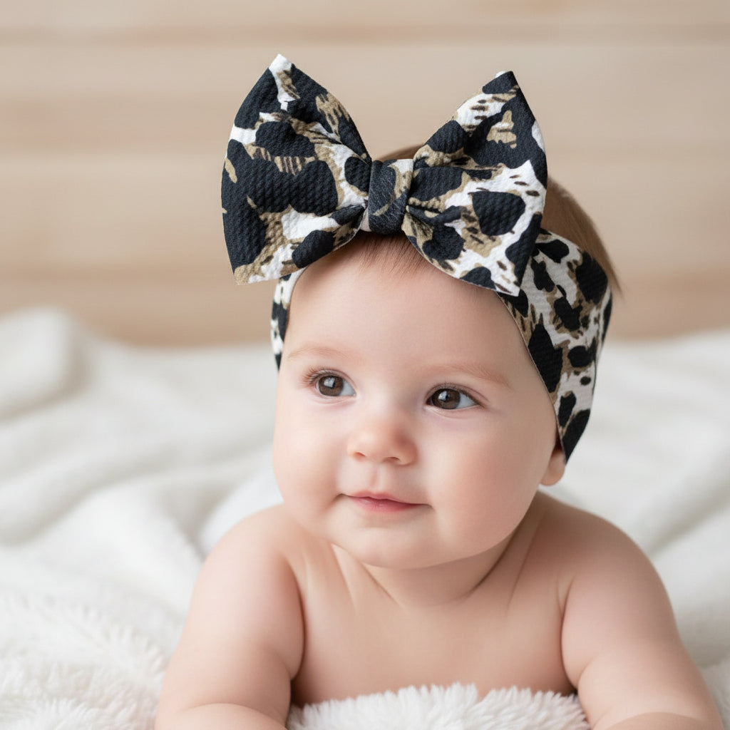 Cheetah These Big Bow Headbands for babies and toddlers are the perfect finishing touch to your little one's adorable outfit (also sold by Razels 😉). Soft, stretchy, and adjustable, they provide both comfort and style! And now, they’re available in even more colors!
✔ Hand-tied, not sewn, so you can adjust for the perfect fit