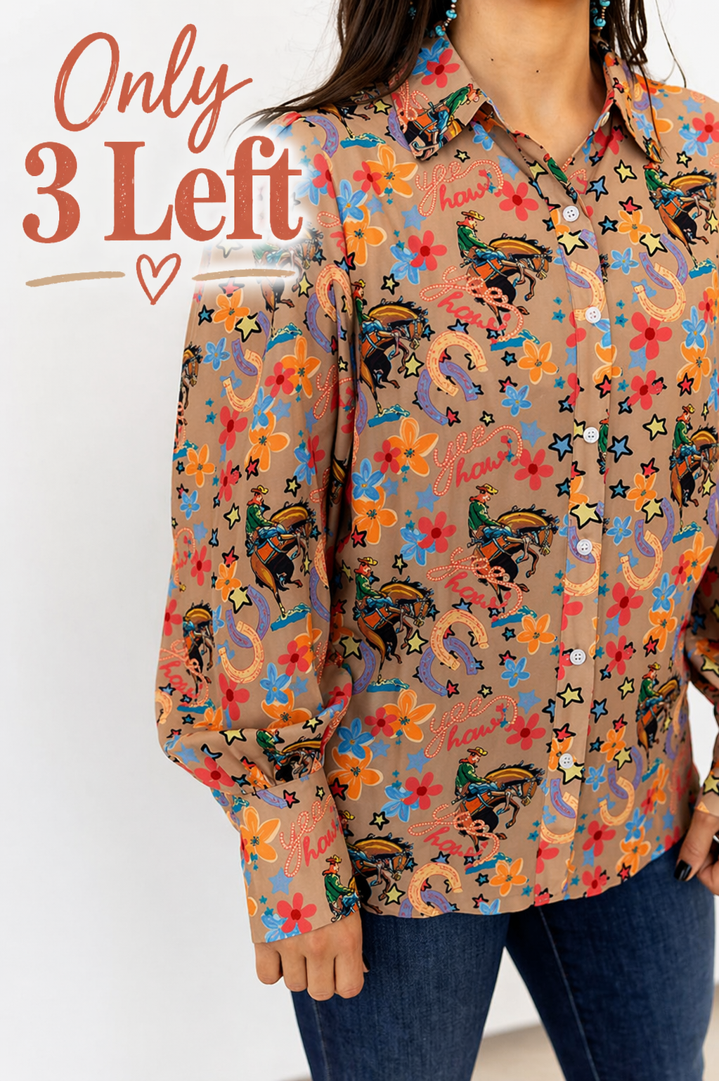 Women’s Western Button-Up Top | Bronc & Floral Print Blouse | Cowgirl Rodeo Shirt