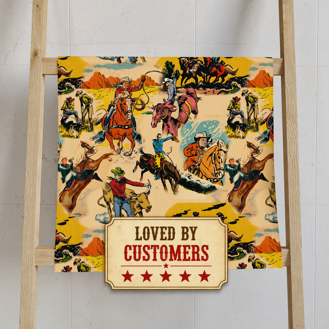 Retro Cowboy Hand Towel, Vintage Western Rodeo Print