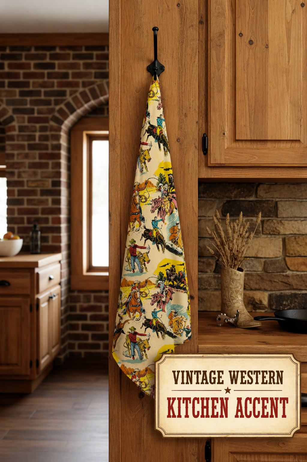 Retro Cowboy Hand Towel, Vintage Western Rodeo Print