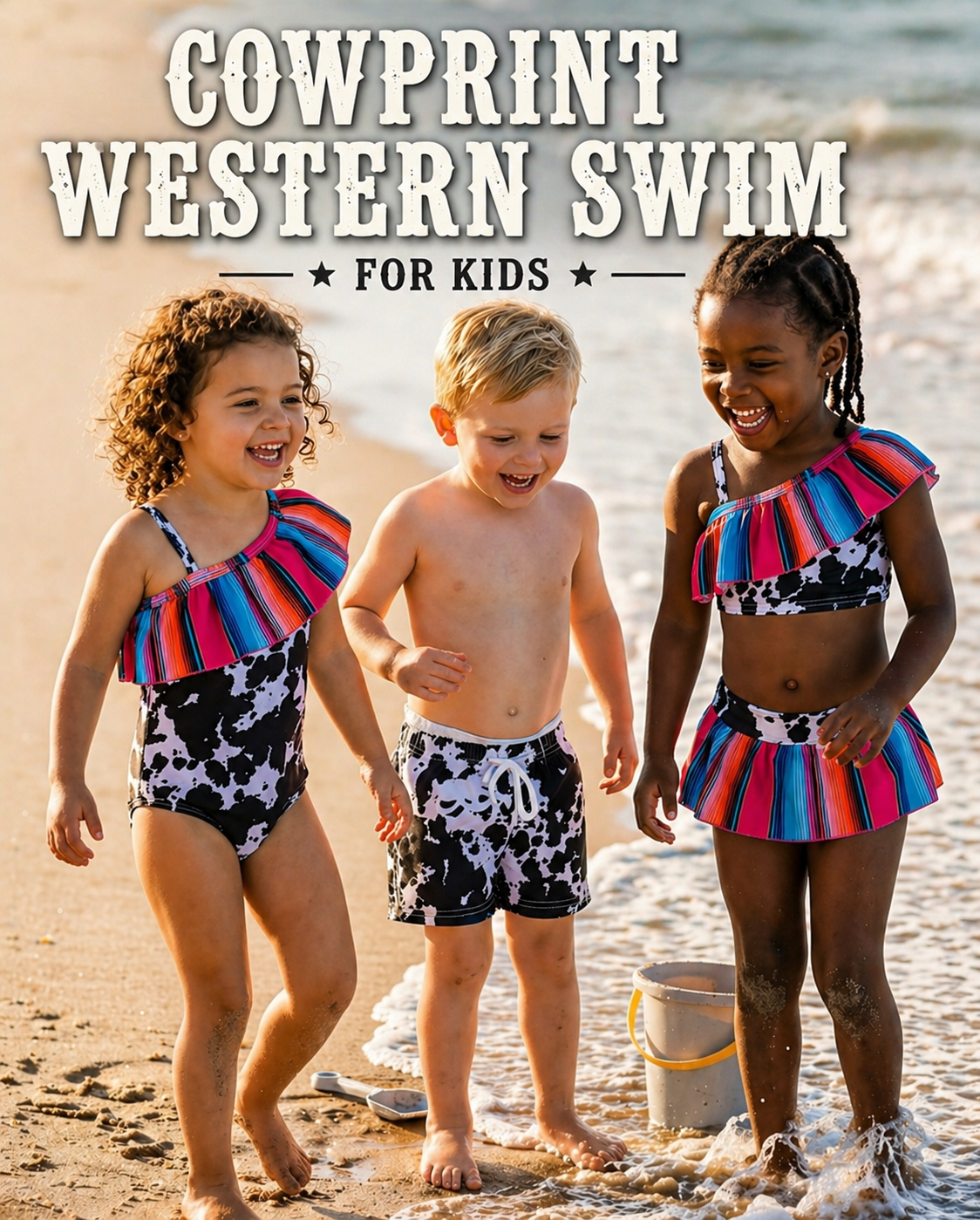Girls & Boys Western Swimsuits | Cow Print Matching Swimwear