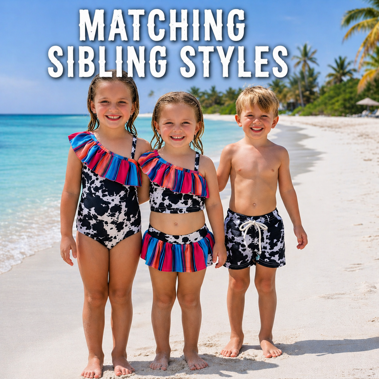 Girls & Boys Western Swimsuits | Cow Print Matching Swimwear