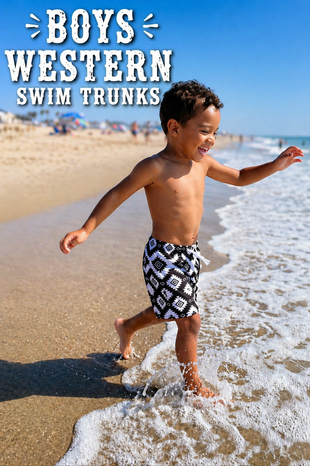 Western Black & White Aztec Swimsuits for Kids, Matching Kids Geometric Swimwear