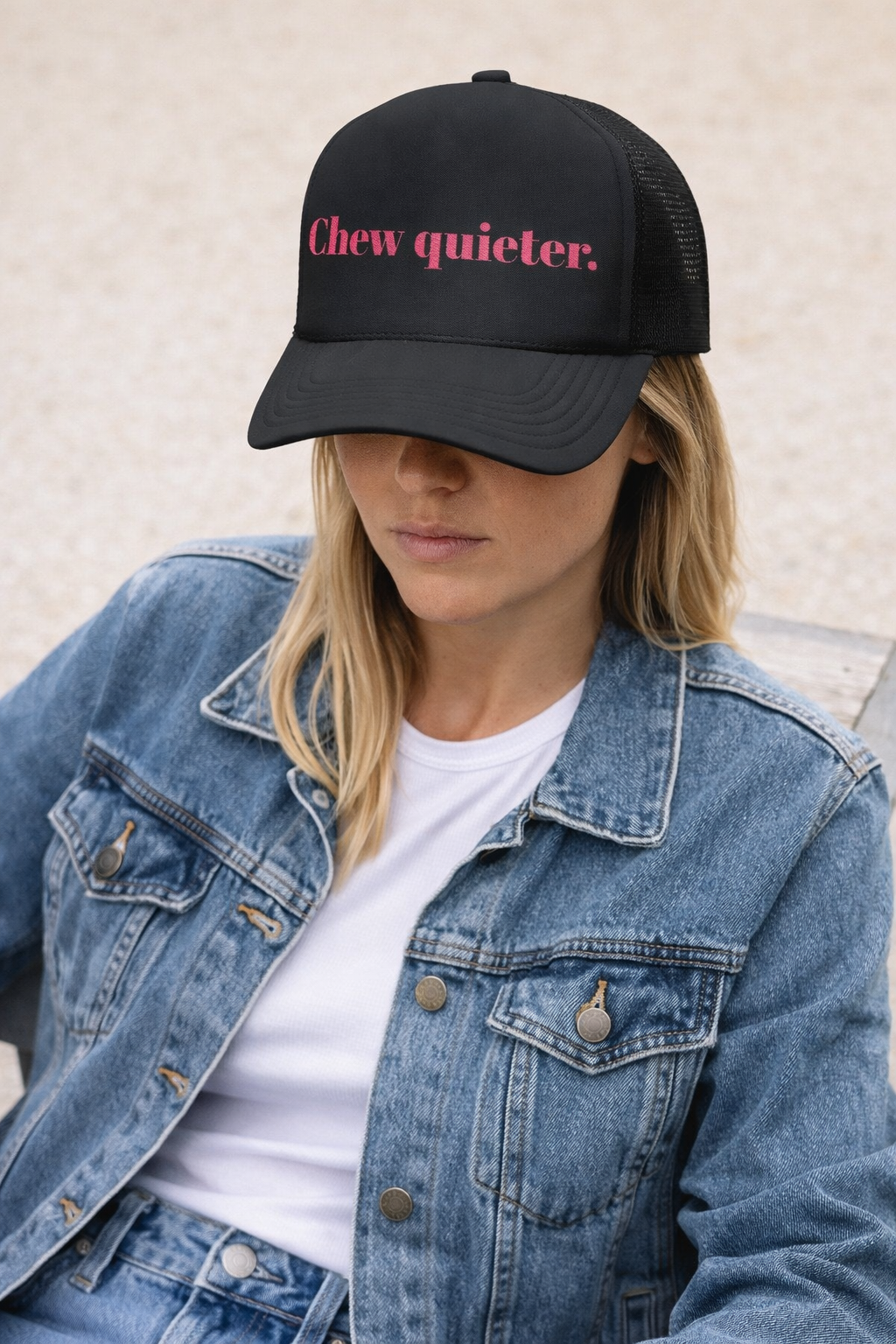 Chew Quieter Embroidered Trucker Hat | Sarcastic Humor Cap