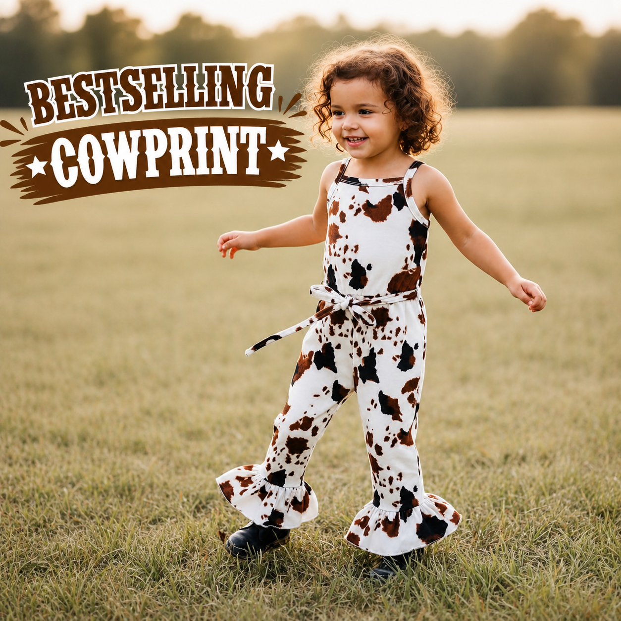 Girls Cowprint Romper Western Cowgirl Jumpsuit Toddler Baby Outfit