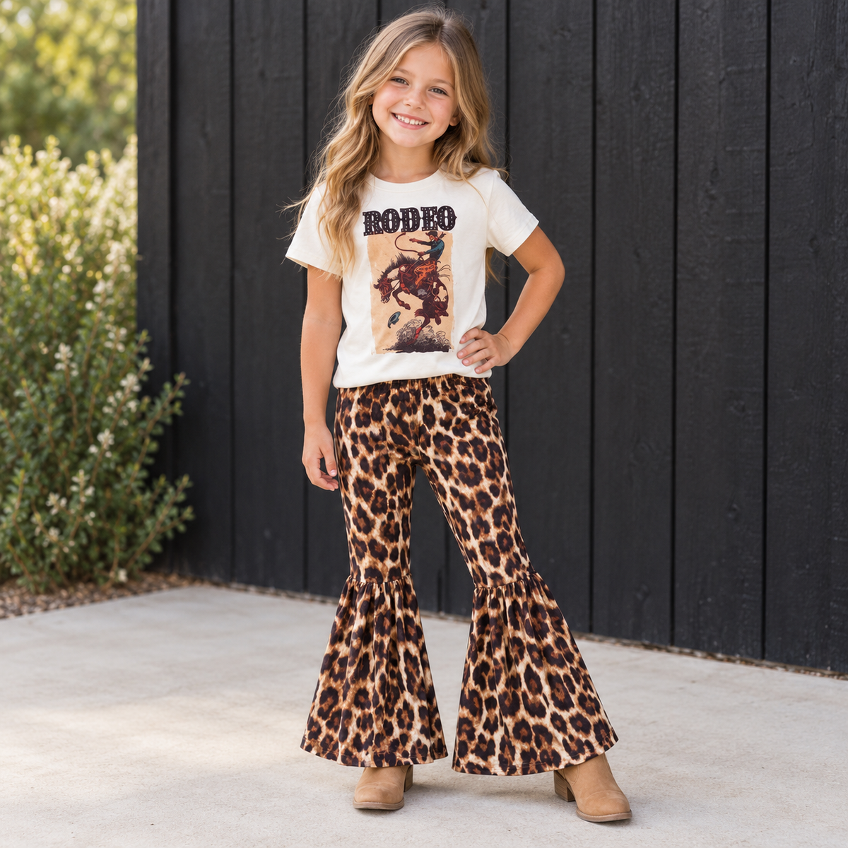 Girls Rodeo Outfit, Cheetah Bell Bottoms or Shorts