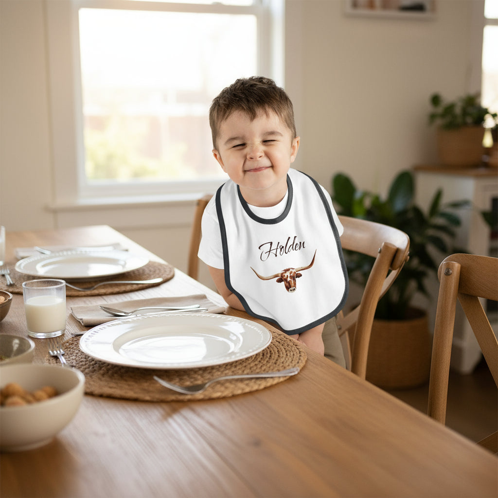 Personalized Longhorn Baby Bib: Soft Cotton Cowboy Bib with Custom Name -Razels