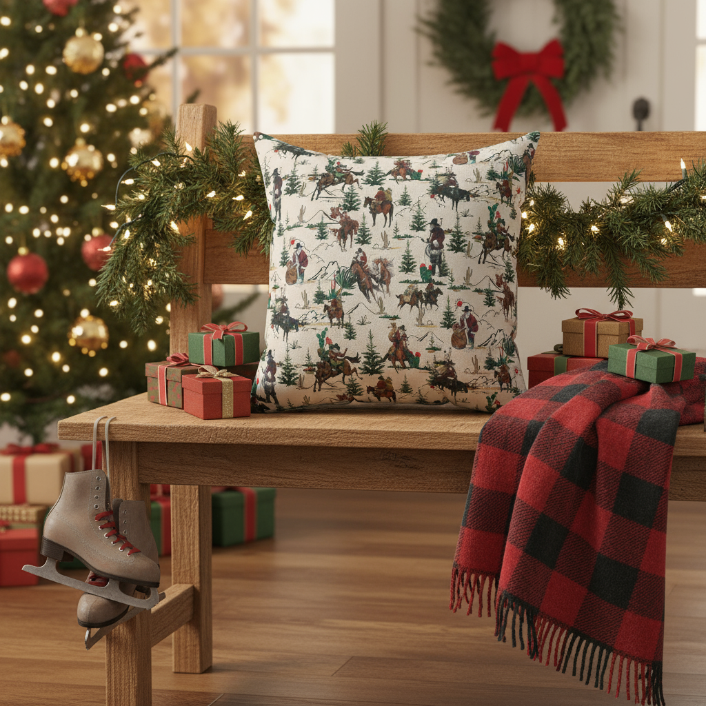 Cowboy Santa Christmas Pillow, Western Christmas Decor
