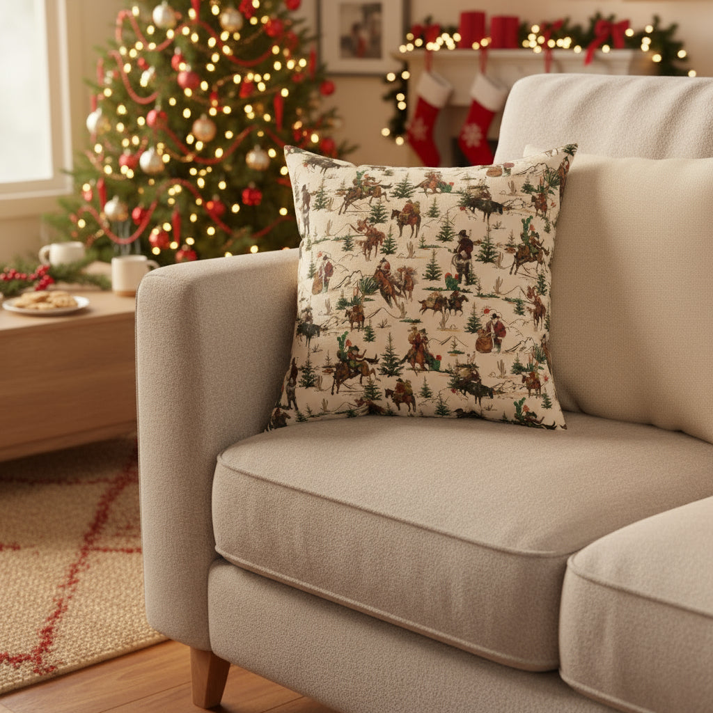 Cowboy Santa Christmas Pillow, Western Christmas Decor -Razels