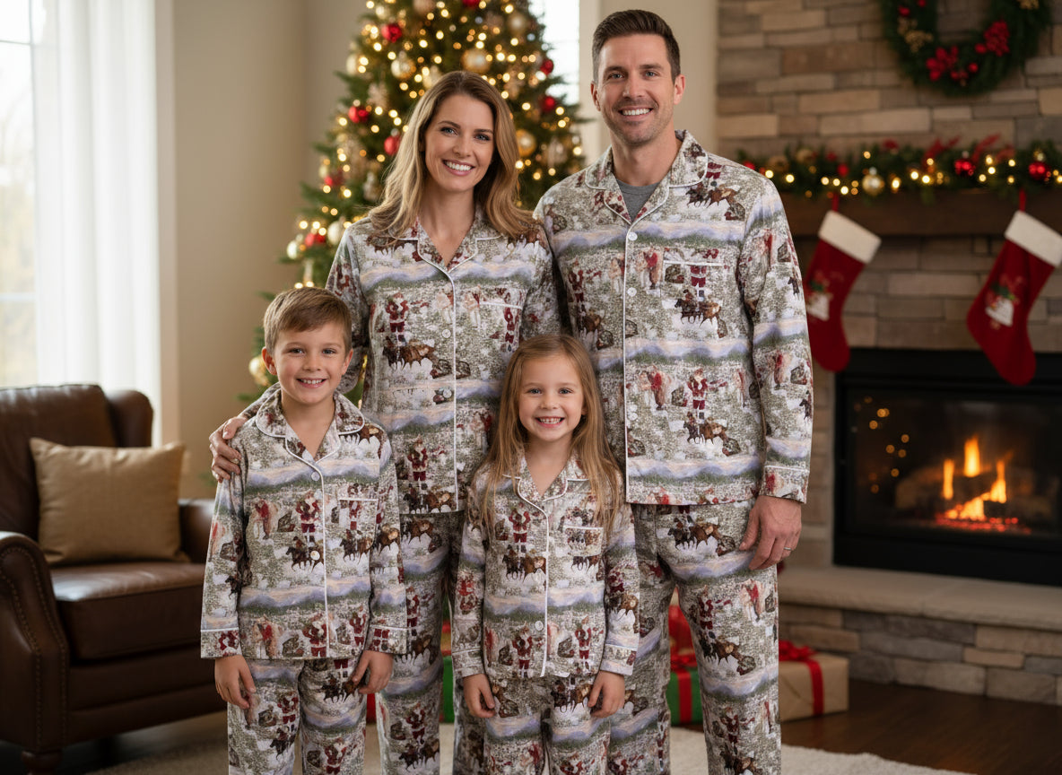 Cowboy Santa christmas pajamas, western pjs family