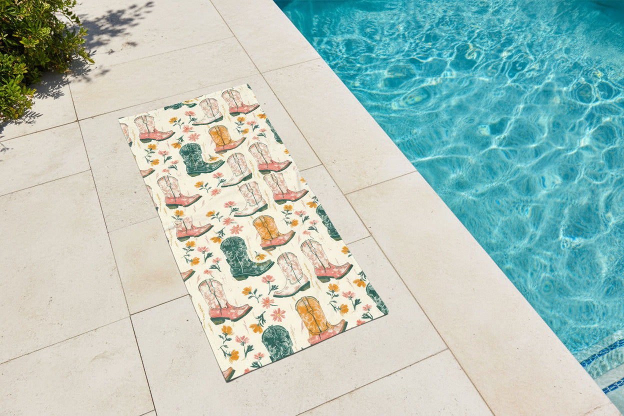 Cowgirl Boots Floral Beach Towel | Perfect for Summer Days, Pool Parties -Razels