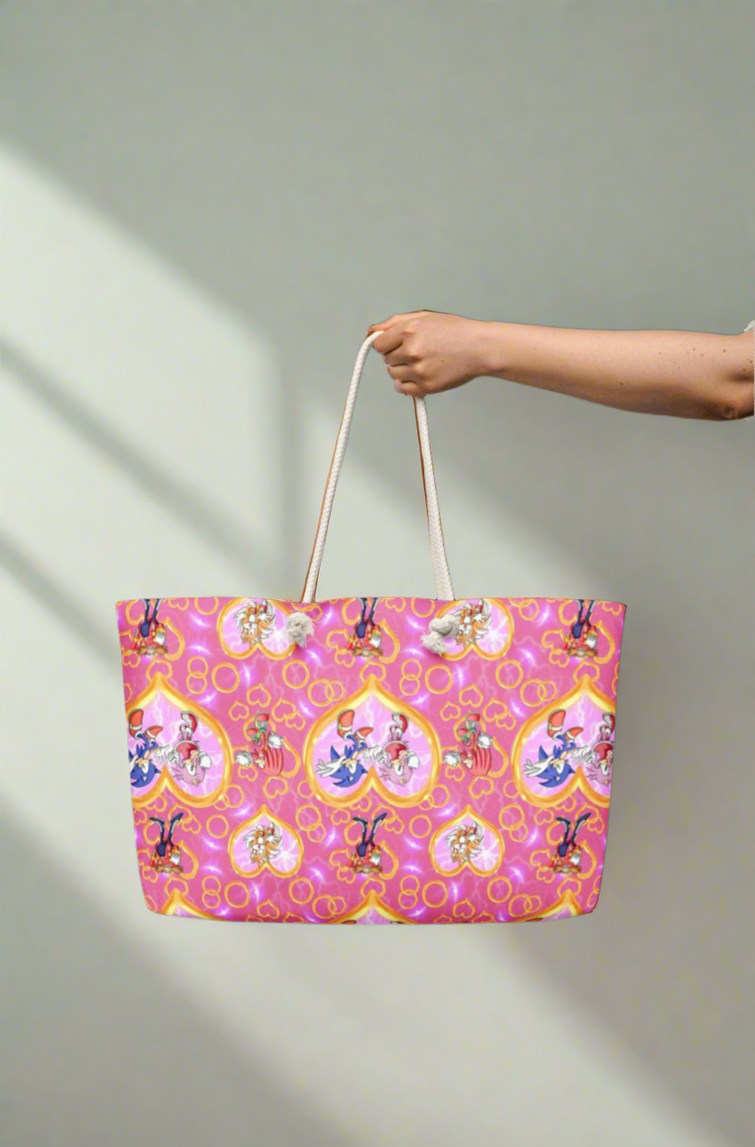 SONIC GIRL Oversized Weekender Bag โ Pink Sonic & Friends Travel Tote, Gamer Girl Duffle