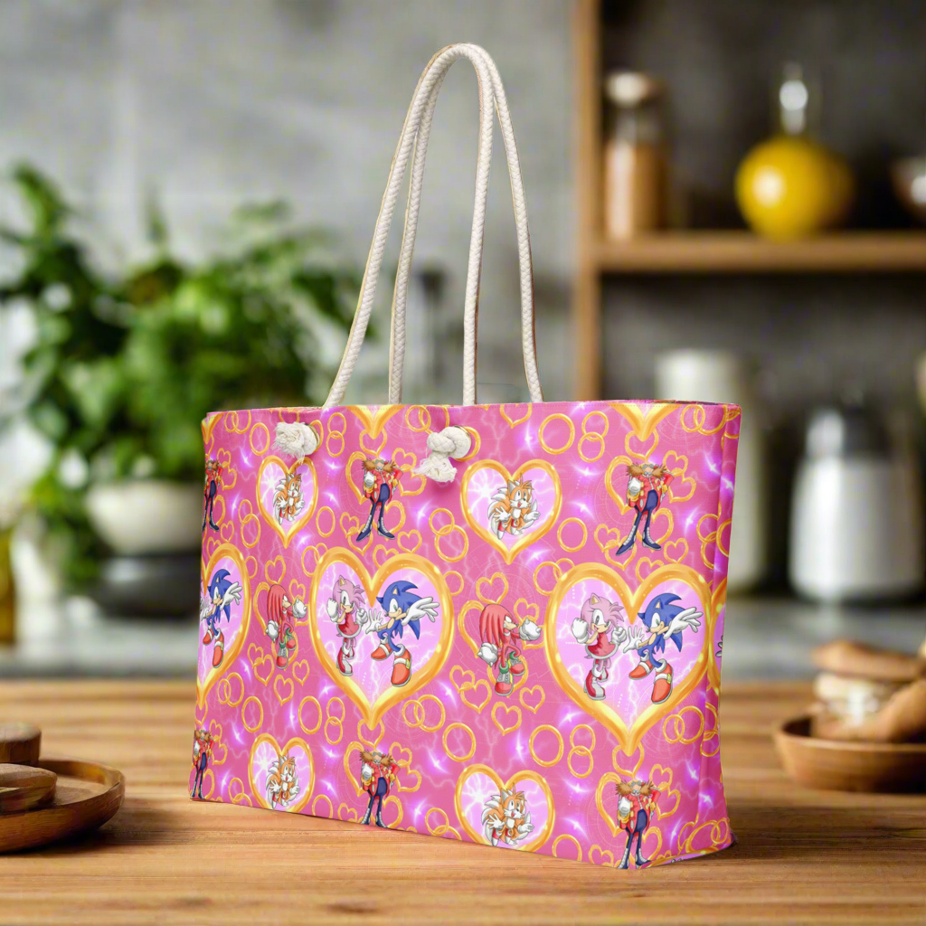 SONIC GIRL Oversized Weekender Bag โ Pink Sonic & Friends Travel Tote, Gamer Girl Duffle