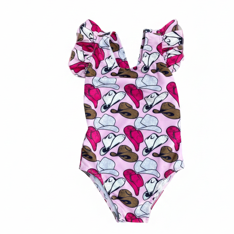 Girls Cowgirl Swimsuit – Pink Western One‑Piece, Toddler & Kids Swimwear