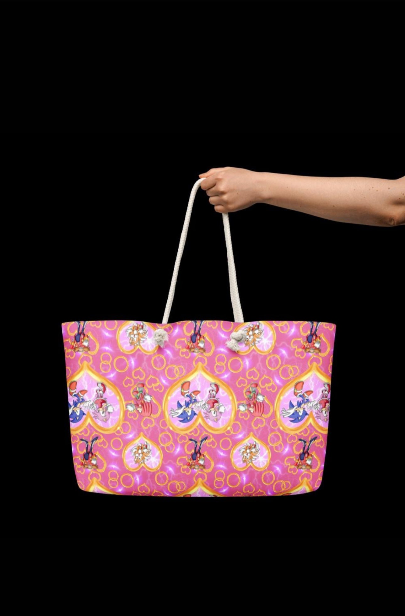 SONIC GIRL Oversized Weekender Bag โ Pink Sonic & Friends Travel Tote, Gamer Girl Duffle