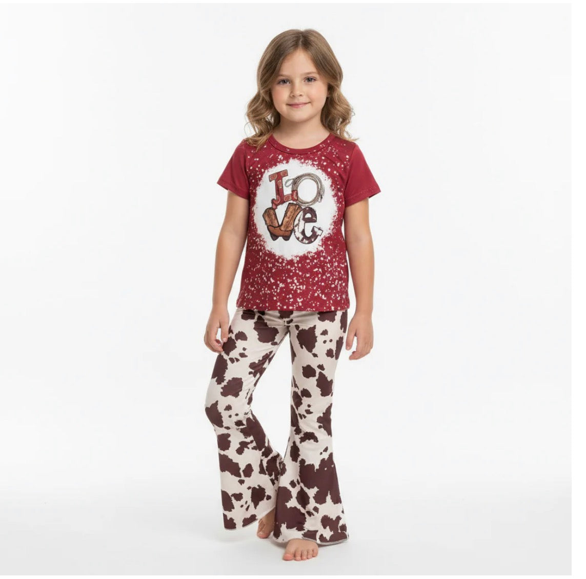 LOVE Cowprint Bell Bottom Outfit for Girls | Western Cowgirl Set