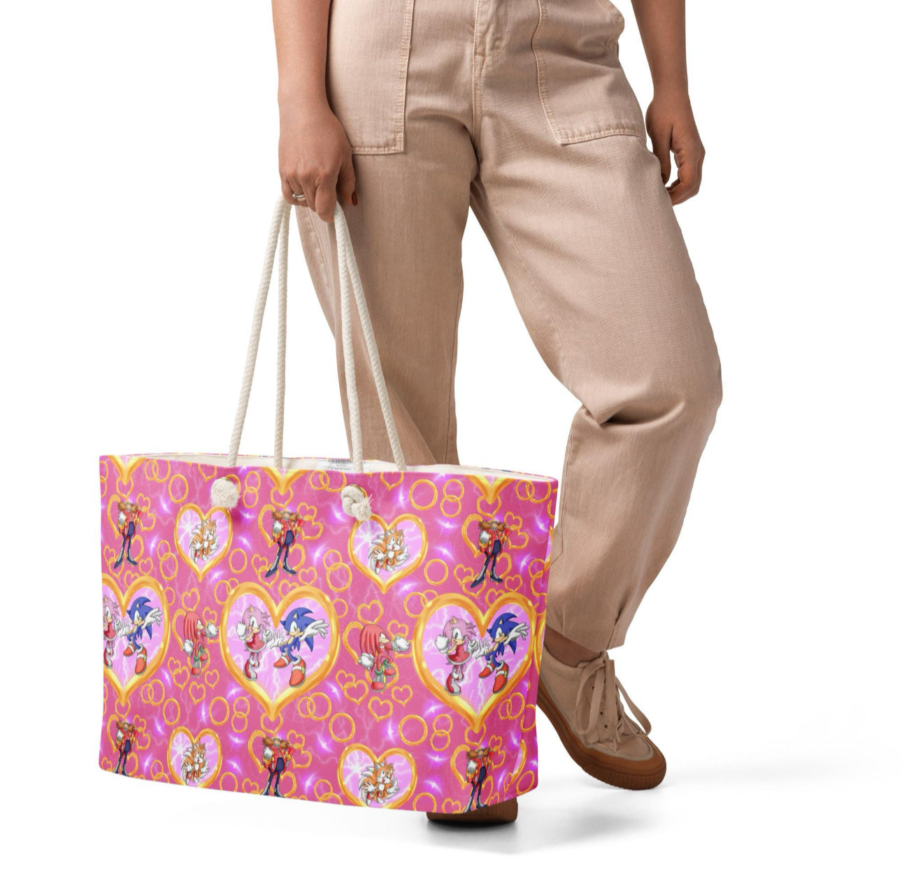 SONIC GIRL Oversized Weekender Bag โ Pink Sonic & Friends Travel Tote, Gamer Girl Duffle