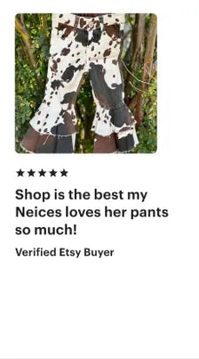 Girls Cowprint Bell Bottom Jeans, Western Cowgirl Jeans, Adjustable Waist, Toddler Girls