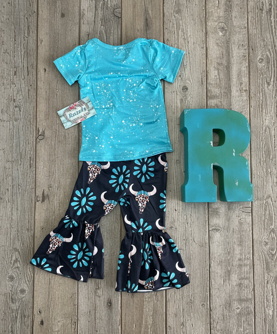 GIRLS WESTERN OUTFIT, CHRISTMAS BIRTHDY GIFT FEATURING SQUSHBLOSSOMS AND COW SKULLS