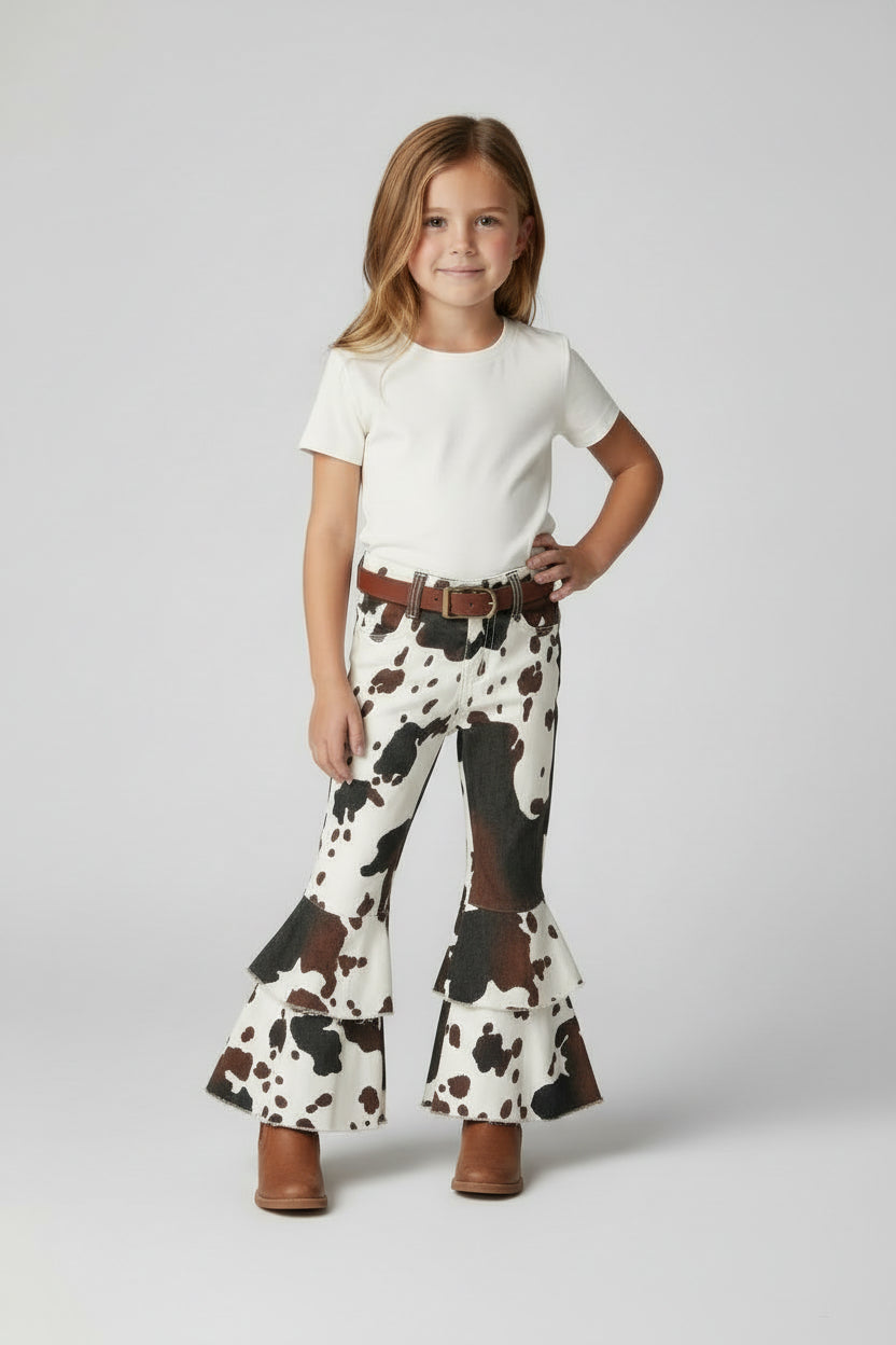Girls Cowprint Cowgirl Jeans – Girls Western Bell Bottoms | Kids Fall Outfit | Christmas Gift Idea -Razels