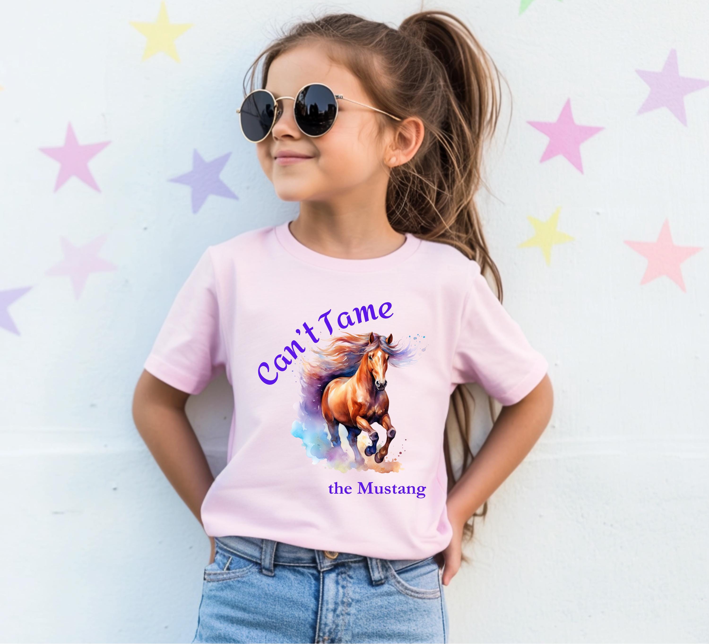 Girls Horse Tee Watercolor Mustang Shirt, Youth Wild Horse T-Shirt -Razels