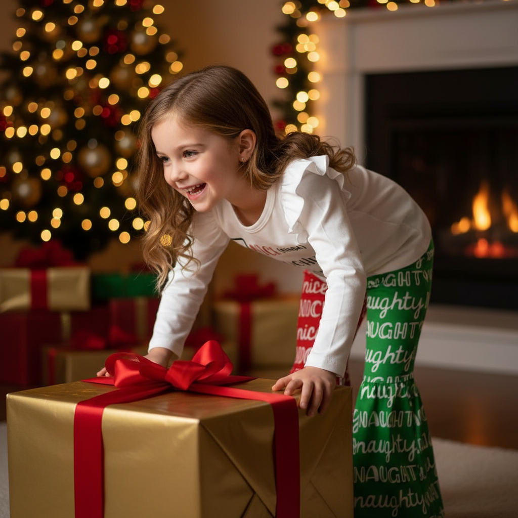 Girls “Nice, Naughty, I Gave Up” Christmas Outfit – Funny Holiday Bell Bottom Set | Kids Boutique Outfit | Sizes 3–6 Months to 10–12