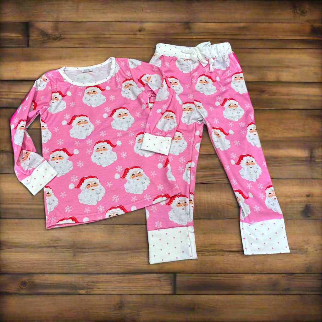 Girls Pink Santa Pajamas, Polka Dot Pajamas