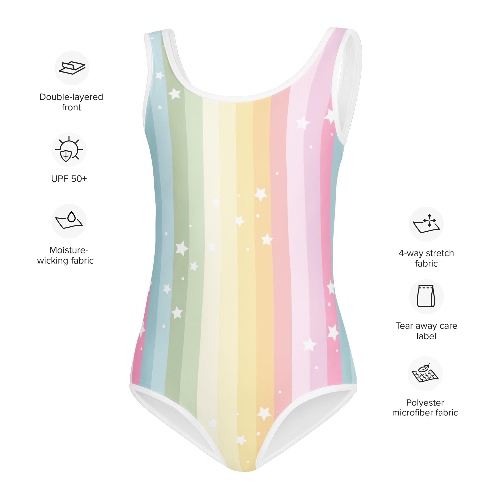 details on the Razels Girls Rainbow and Stars, Kids Swimsuit