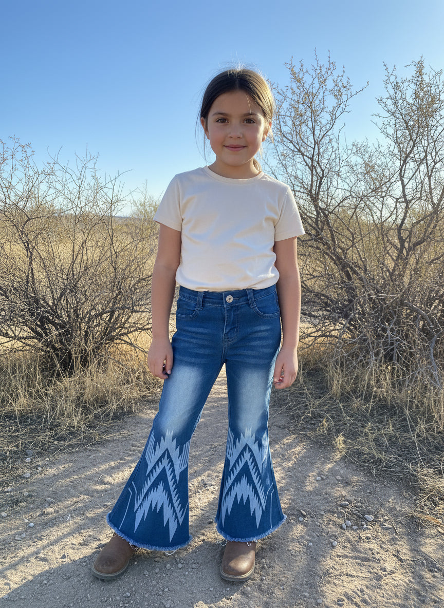 Girls Western Flare Jeans: Kids Southwestern Cowgirl Bell Bottoms -Razels