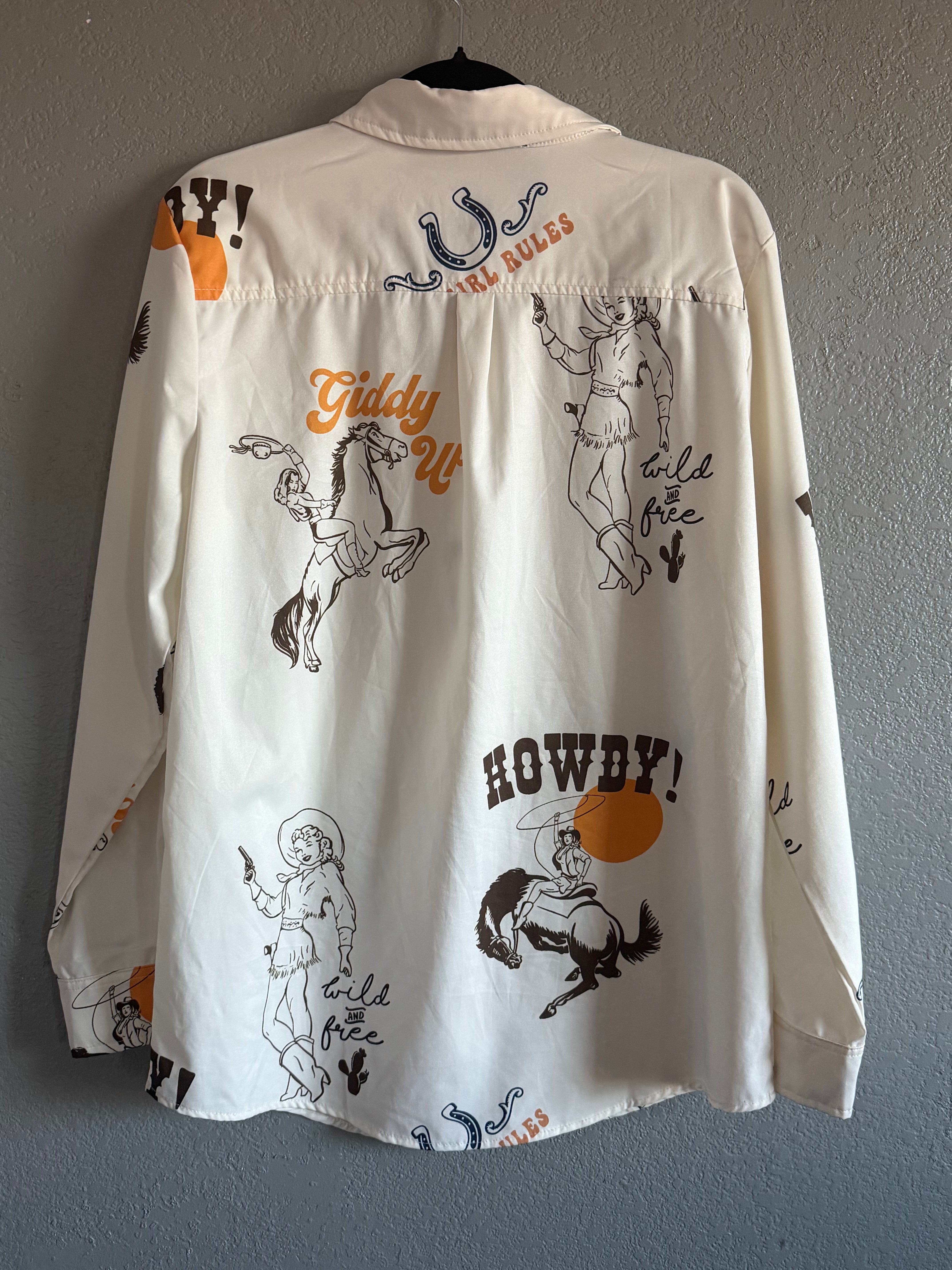 Women’s Western Button-Up Shirt | Retro Rodeo Cowgirl Blouse