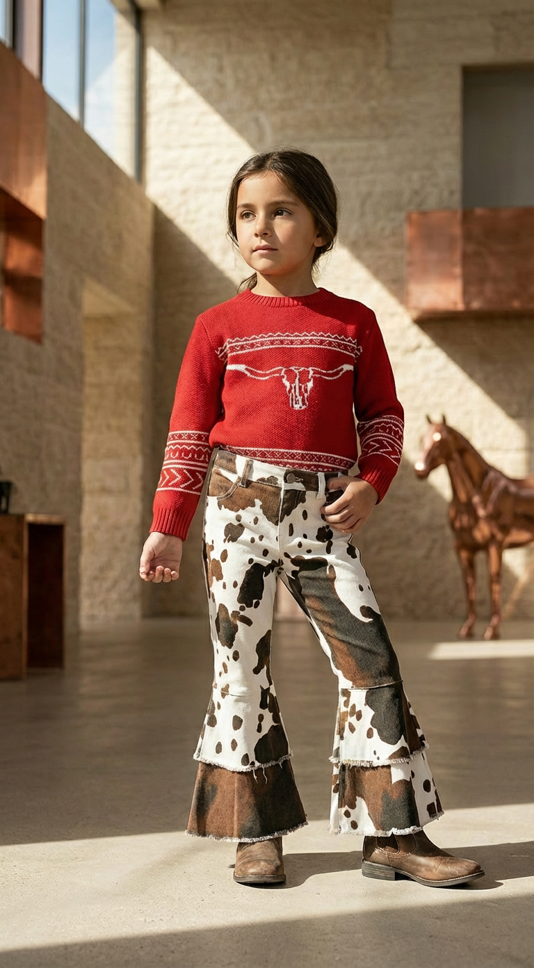 Girls Red Longhorn Sweater – Western Cowgirl Sweater