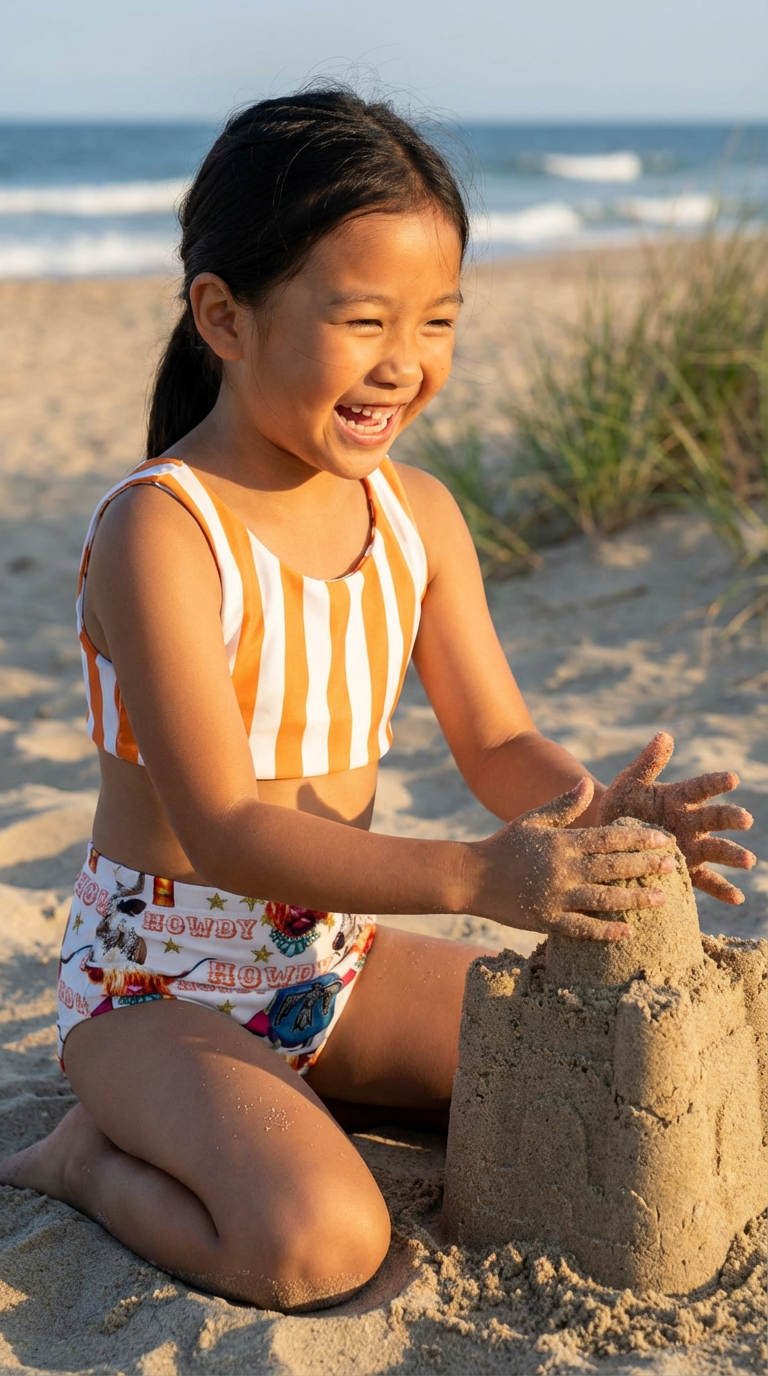 Highland Cow Reversible Tankini • Western High Waisted Swimsuit for Girls