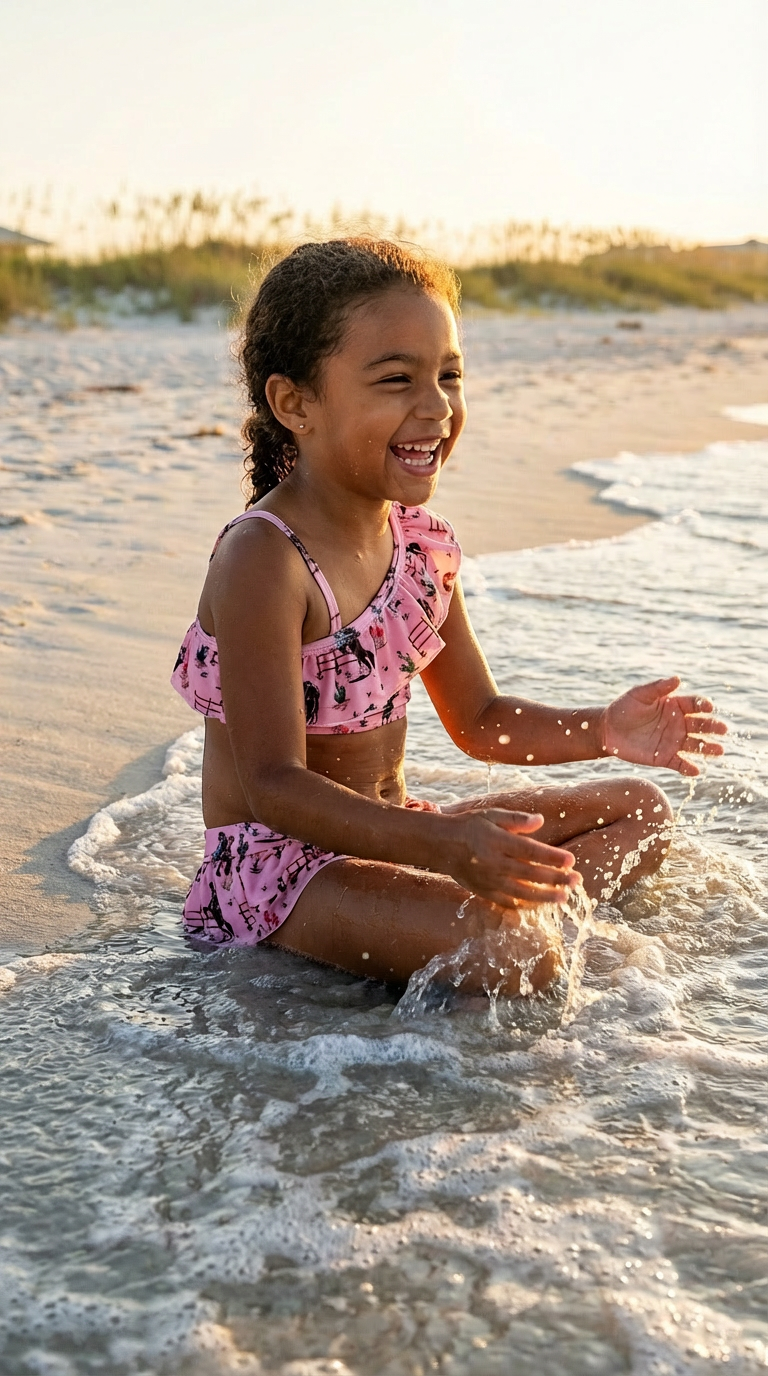Girls Pink Western Skirted Swimsuit – Bronc Cowgirl Ruffle Tankini Set
