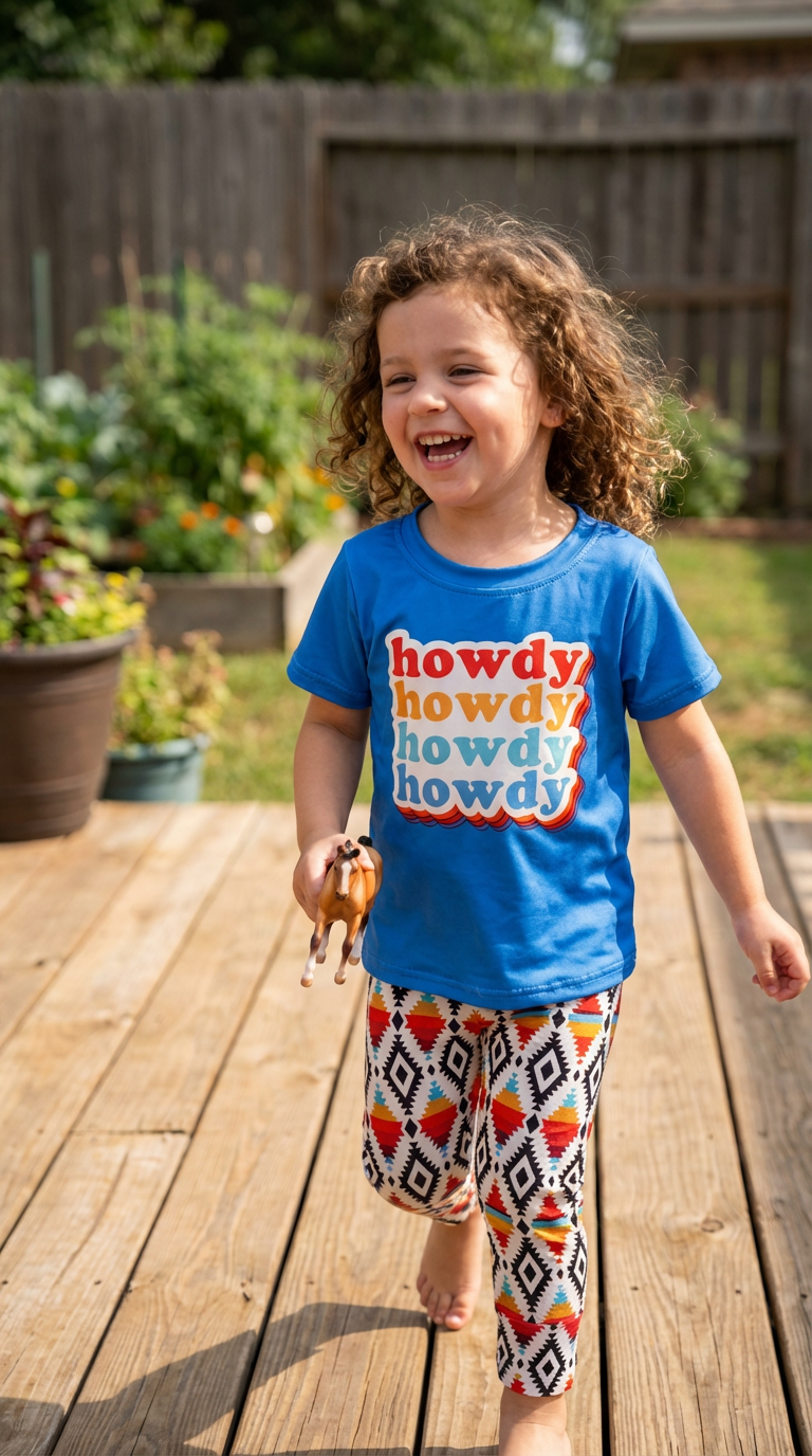 Cowboy Cowgirl Outfit Howdy Shirt and Aztec Leggings Set