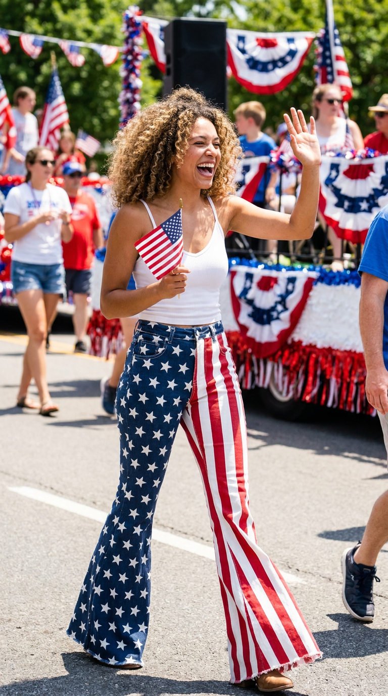 Women’s 4th of July Bell Bottom Jeans American USA Flag USA Festival Pants