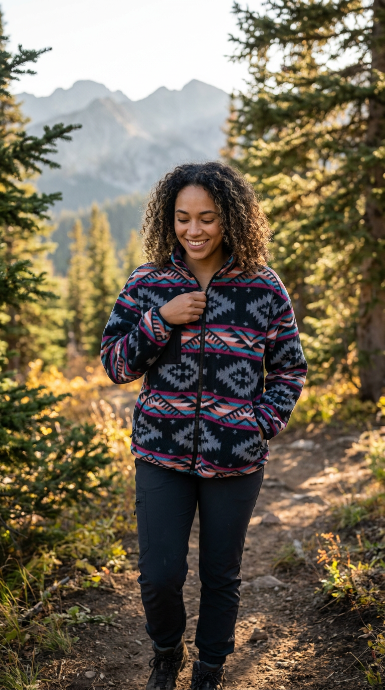 Western Aztec Fleece Jacket Women Zip Up Southwestern Jacket SIZE 2XL