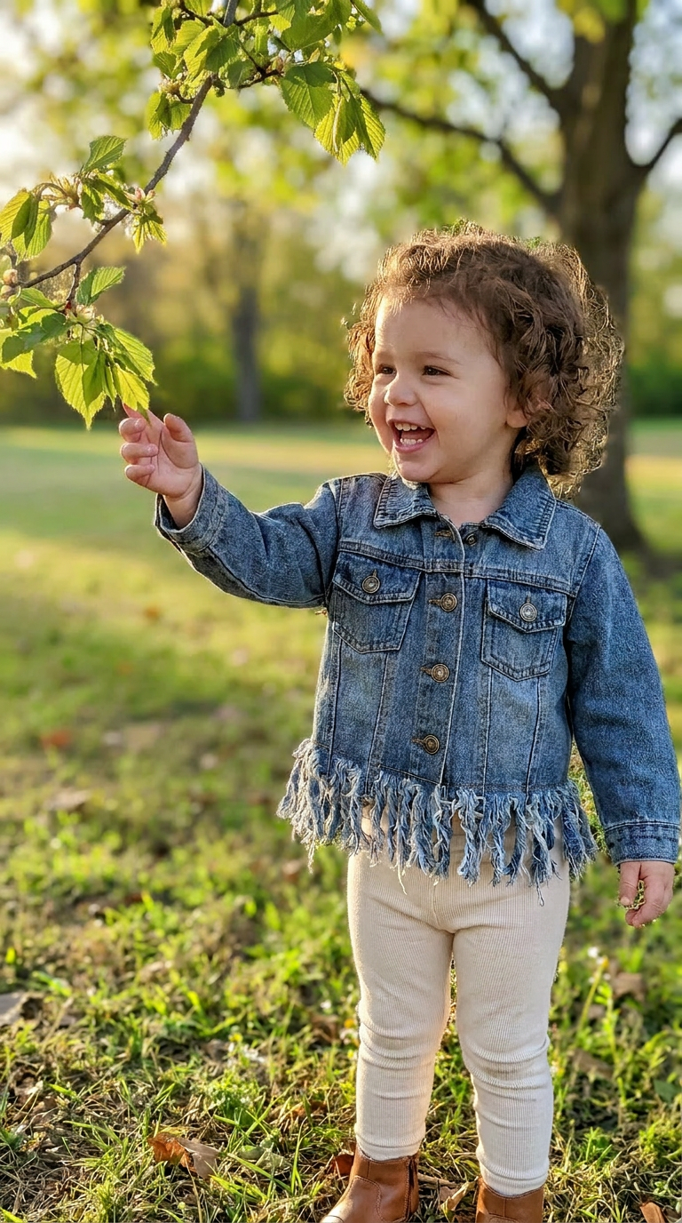 Girls Fringe Denim Jacket | Western Jean Jacket for Girls | Distressed Cowgirl Jacket