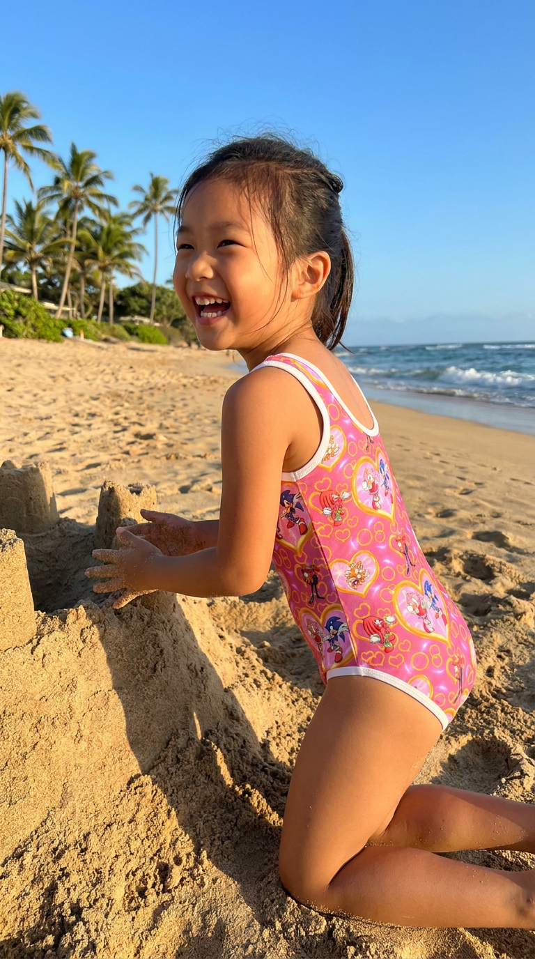 SONIC GIRL One-Piece Swimsuit – Pink Sonic & Friends Kids Bathing Suit, UPF Protection