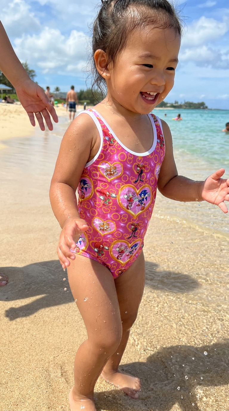 SONIC GIRL One-Piece Swimsuit – Pink Sonic & Friends Kids Bathing Suit, UPF Protection