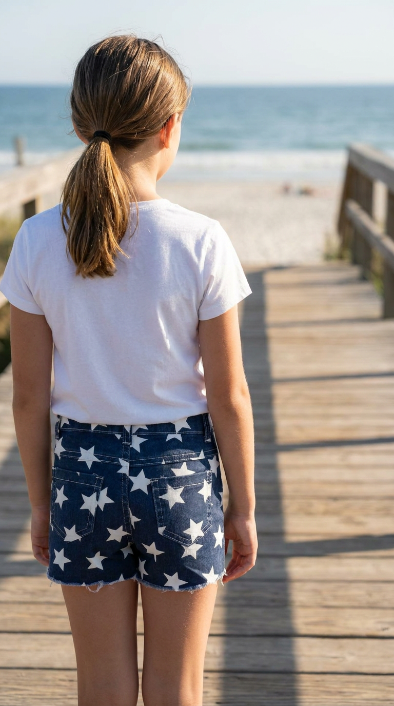 Girls American Flag 4th of July Jean Shorts | Red White Blue Stars Stripes Denim Shorts Kids 6-12M–14/16