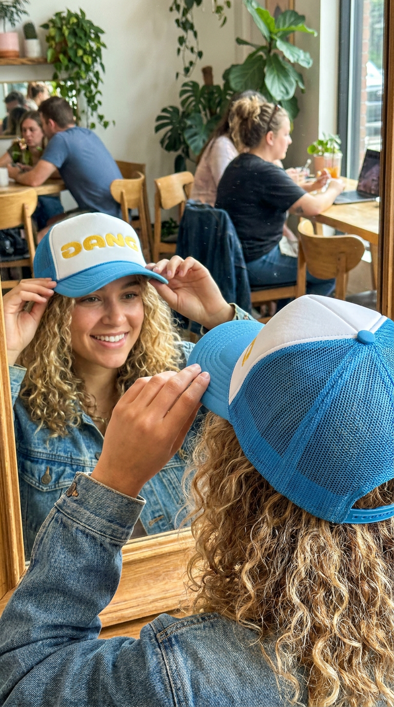 Backwards DANG Trucker Hat, Mirror-Readable Embroidered Foam Cowgirl Cap