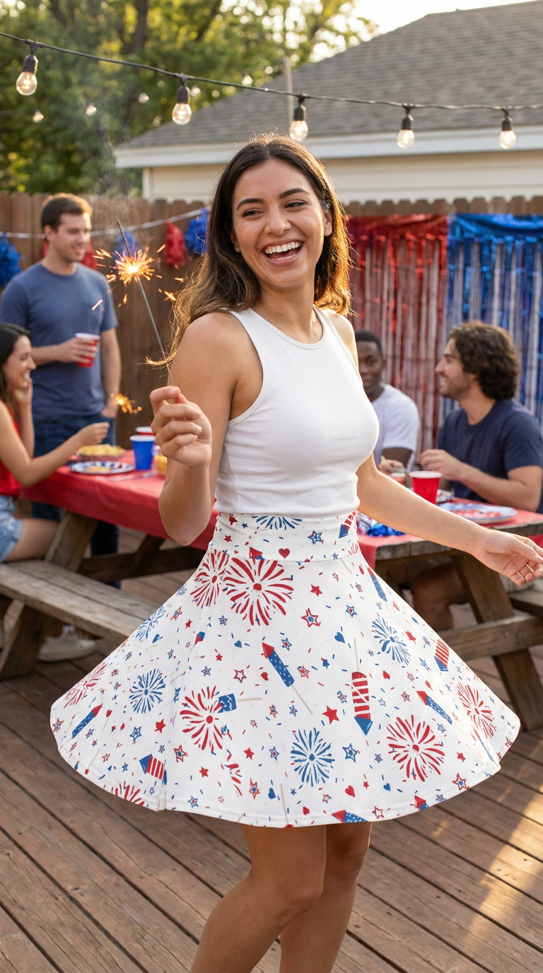 4th of July Skirt, Red, White & Blue Patriotic Summer Vibes, Star-Spangled Skater Skirt,